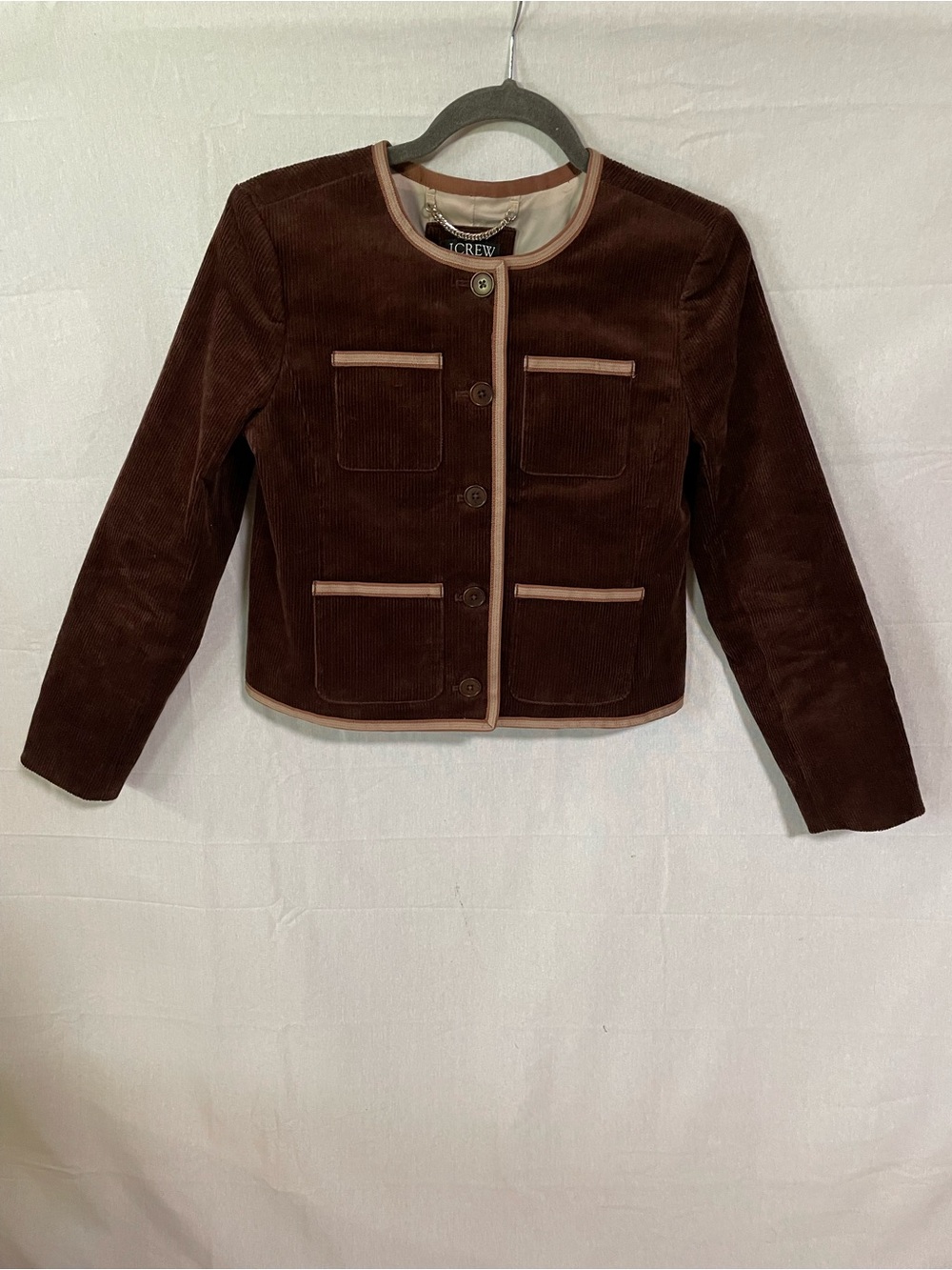 J. Crew Lady stretch  Corduroy jacket Blazer with Tan Trim Chocolate Brown